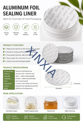 Quality 0.23–0.40 mm Aluminum Foil Sealing Liners for Food and Cosmetic Packaging Containers factory